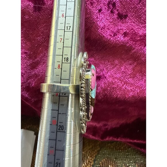 Cotton Candy Dahlia Sterling Silver Adjustable Ring Size 9 Closed Back & Intrica - Picture 2 of 7